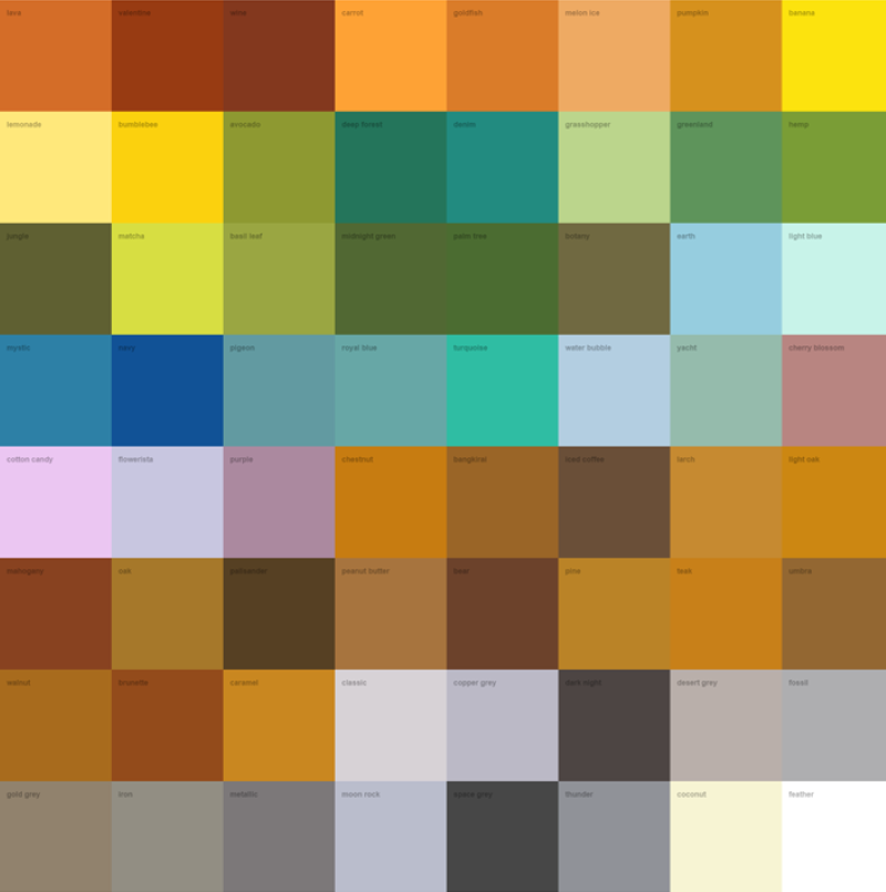 Farbkarte Colours-for-Life-Holzlasur von Auro Farbkarte der Auro Colours-for-Life-Holzlasur in 65 Farbtönen