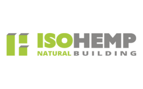 IsoHemp-Logo in grün und grau mit Untertitel "Natural Building"