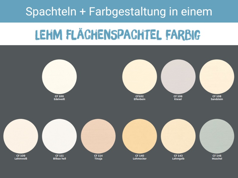 Flächenspachtel aus Lehm von conluto in zehn natürlichen Farbtönen