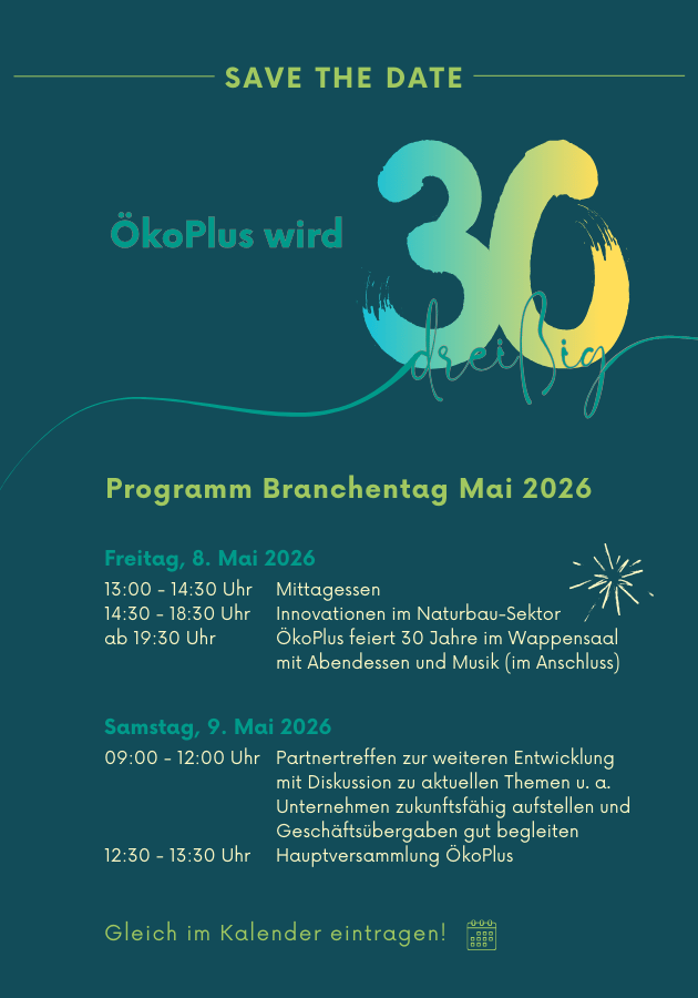 Hier gibt's schon einen kleinen Ausblick auf das Programm des Jubiläums-Branchentags im Mai 2026 Programmpunkte für 30 Jahre ÖkoPlus und Branchentag in Fulda im Mai 2026